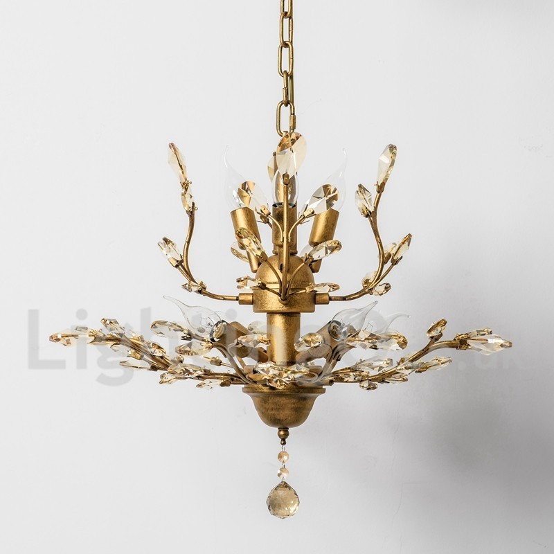 Lustre de pintura em ferro cristal com lâmpada de iluminação moderna de cristal