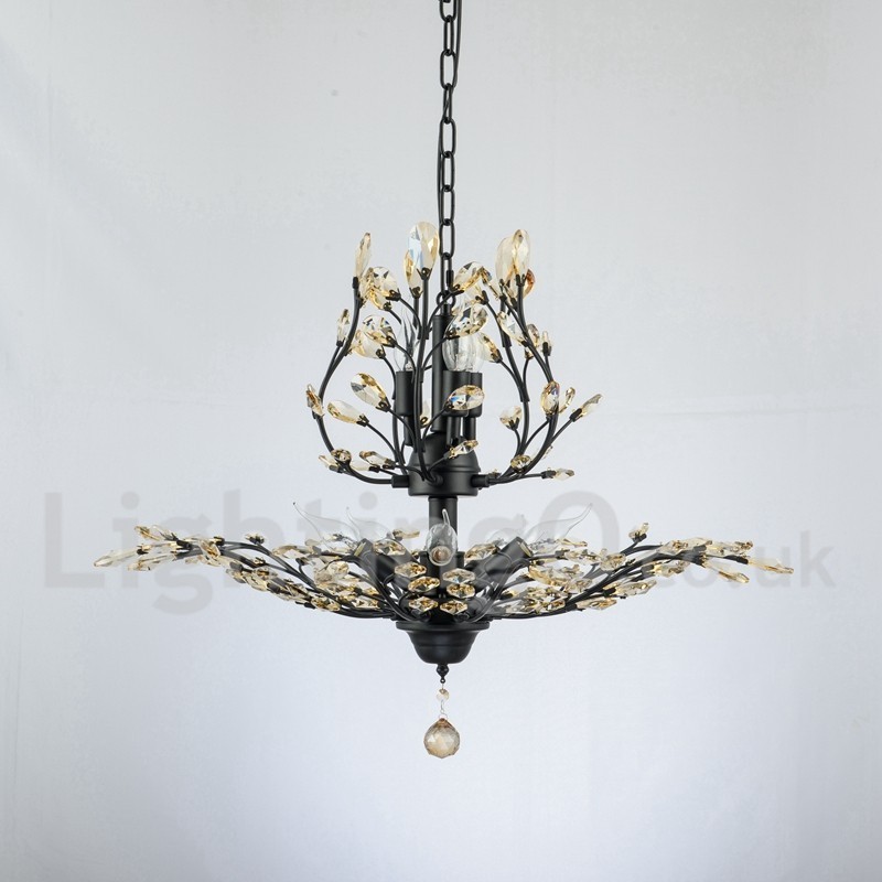 Lustre de pintura em ferro cristal com lâmpada de iluminação moderna de cristal
