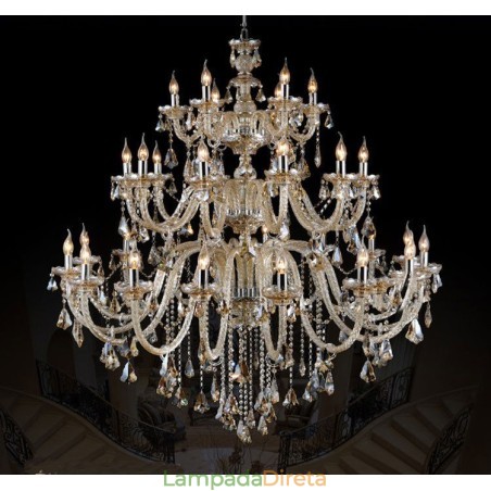 Lustre moderno e luxuoso extra grande de 3 camadas, cor conhaque retrô, cristal K9 Lustre moderno e luxuoso extra grande de 3 camadas, cor conhaque retrô, cristal K9