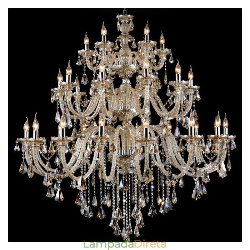 Lustre moderno e luxuoso extra grande de 3 camadas, cor conhaque retrô, cristal K9