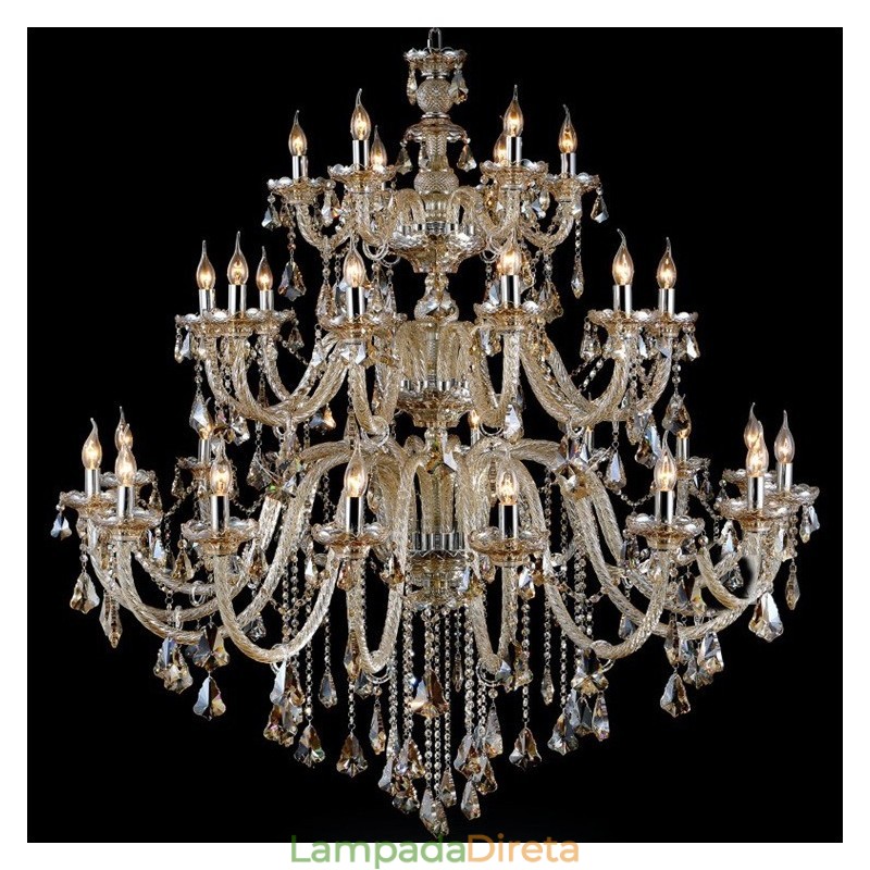 Lustre moderno e luxuoso extra grande de 3 camadas, cor conhaque retrô, cristal K9