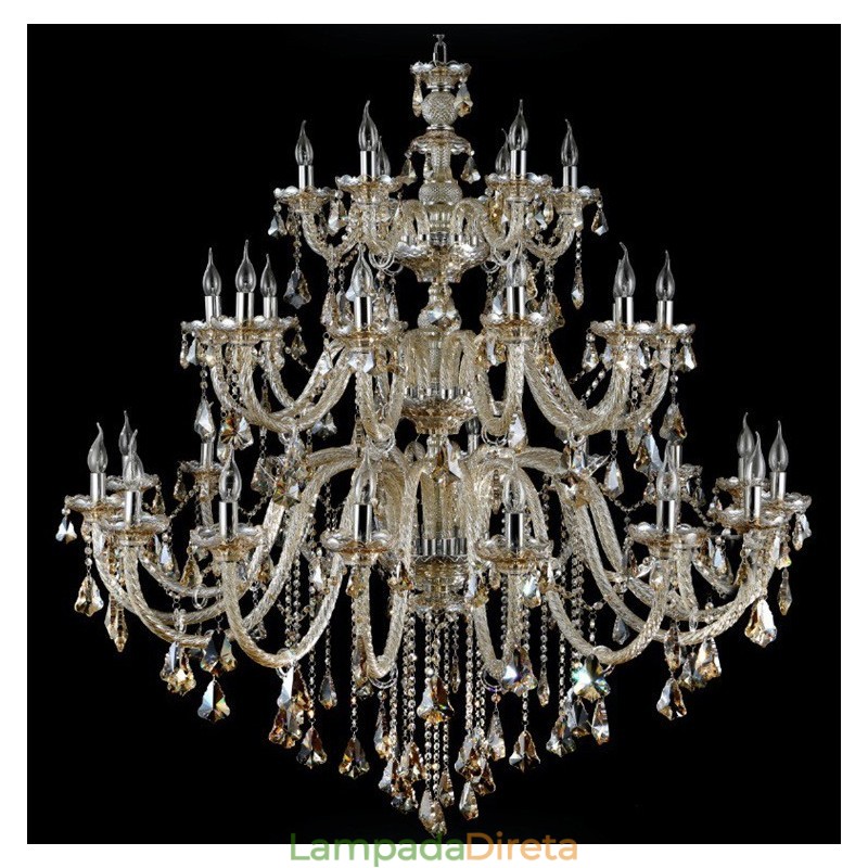 Lustre moderno e luxuoso extra grande de 3 camadas, cor conhaque retrô, cristal K9