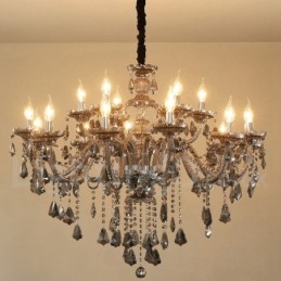 18 Luzes Retro Cinza Cor K9 Cristal Vela Grande Lustre