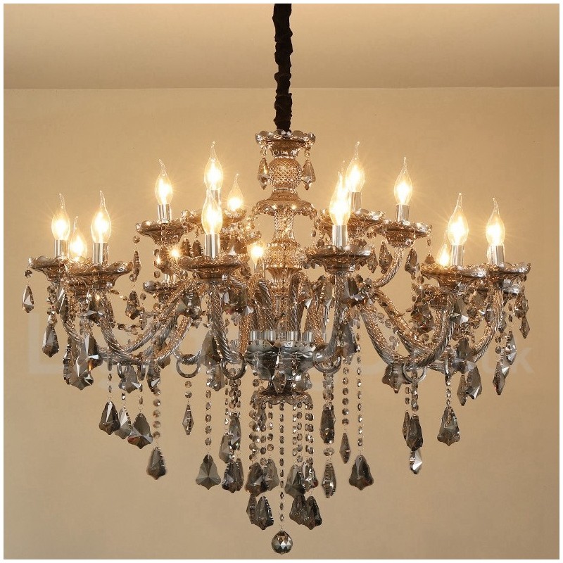 18 Luzes Retro Cinza Cor K9 Cristal Vela Grande Lustre