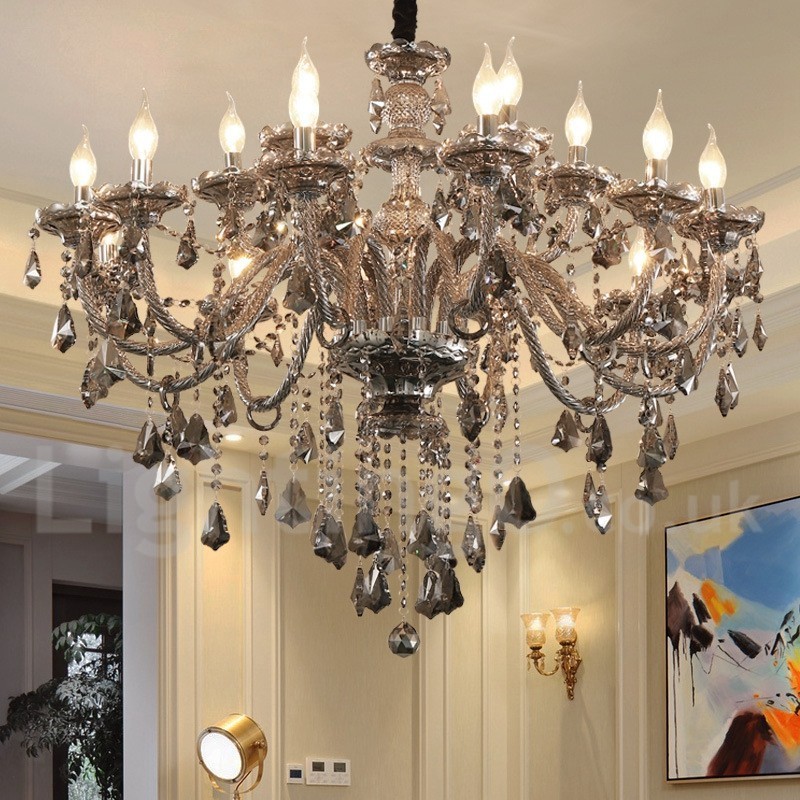 18 Luzes Retro Cinza Cor K9 Cristal Vela Grande Lustre
