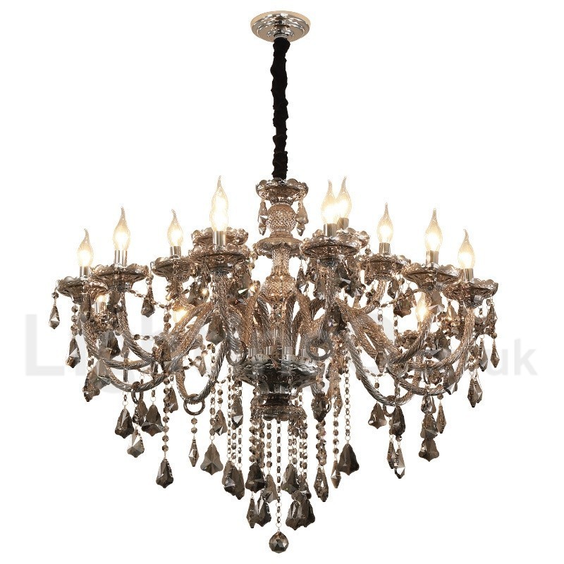 18 Luzes Retro Cinza Cor K9 Cristal Vela Grande Lustre
