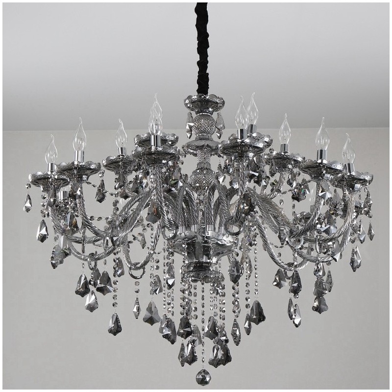 18 Luzes Retro Cinza Cor K9 Cristal Vela Grande Lustre