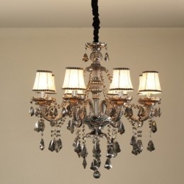 Lustre de cristal K9 retrô com 8 luzes, cor cinza