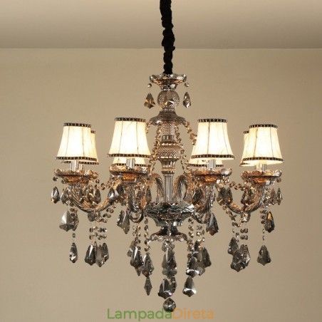Lustre de cristal K9 retrô com 8 luzes, cor cinza Lustre de cristal K9 retrô com 8 luzes, cor cinza