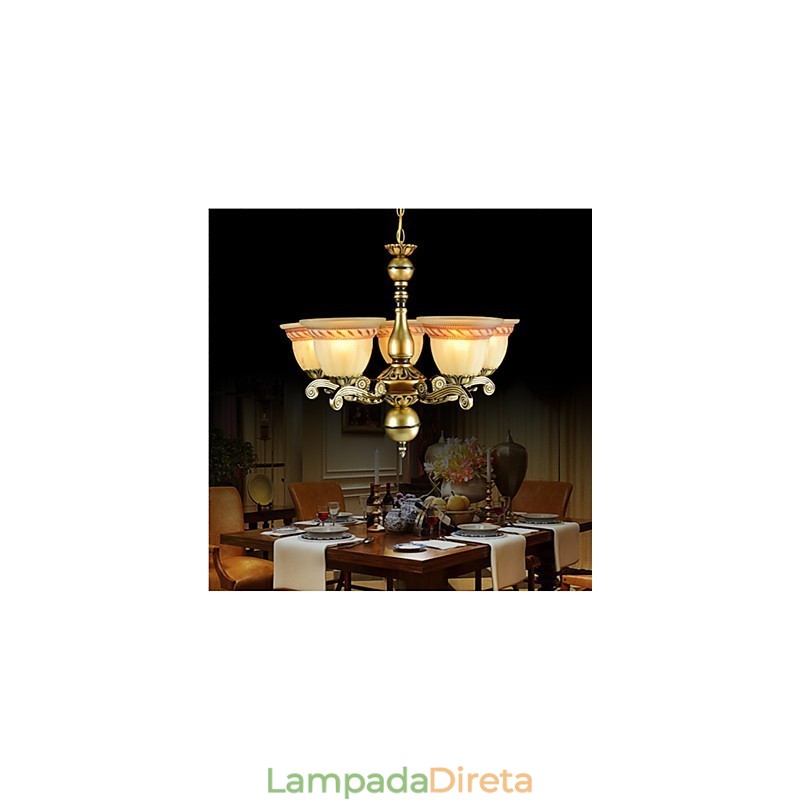 Lustre Cinco Luzes Bronze Europeu Retro Clássico