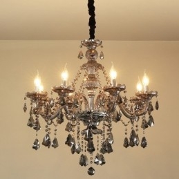 Lustre de cristal K9 retrô com 8 luzes, cor cinza