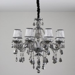 Lustre de cristal K9 retrô com 8 luzes, cor cinza