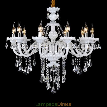 Lustre de vela de cristal transparente K9 de cor branca retrô Lustre de vela de cristal transparente K9 de cor branca retrô
