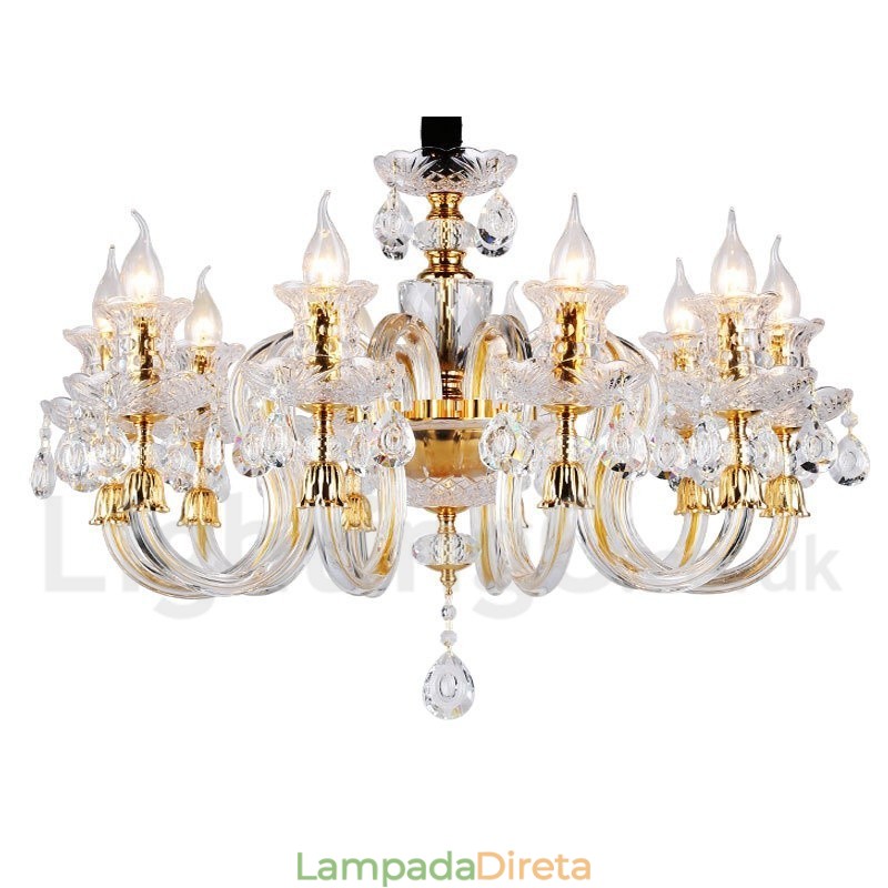 Lustre de vela de cristal transparente K9 cor ouro retrô