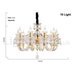 Lustre de vela de cristal transparente K9 cor ouro retrô