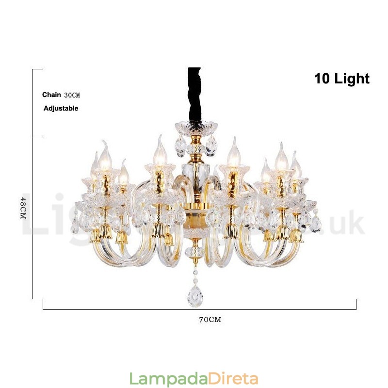 Lustre de vela de cristal transparente K9 cor ouro retrô