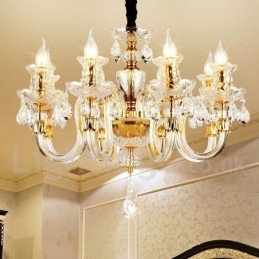 Lustre de vela de cristal transparente K9 cor ouro retrô