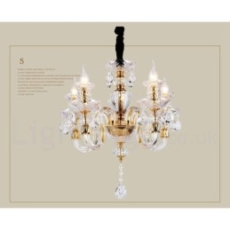 Lustre de vela de cristal transparente K9 cor ouro retrô