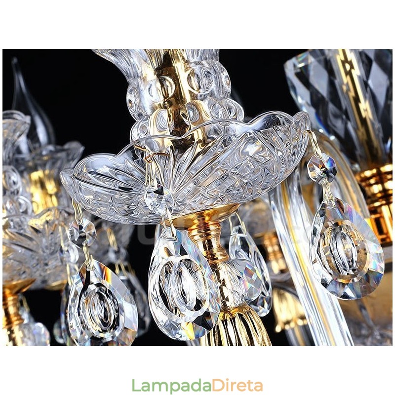 Lustre de vela de cristal transparente K9 cor ouro retrô
