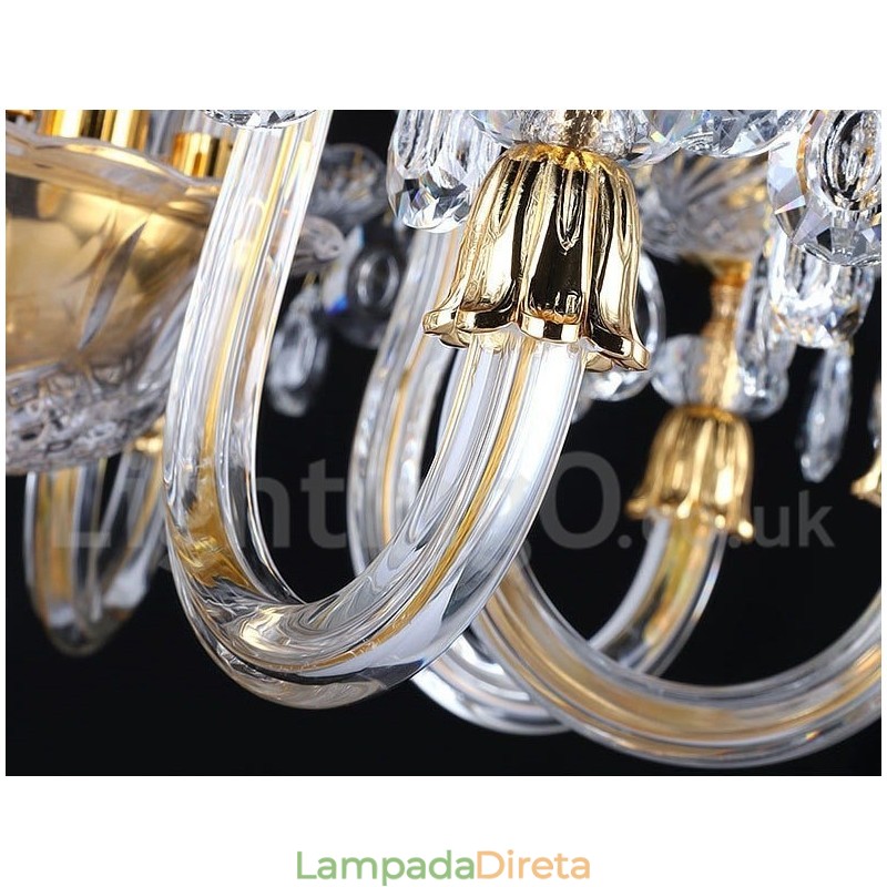 Lustre de vela de cristal transparente K9 cor ouro retrô