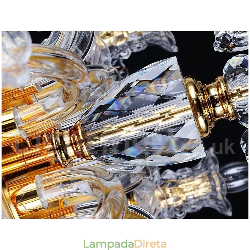 Lustre de vela de cristal transparente K9 cor ouro retrô