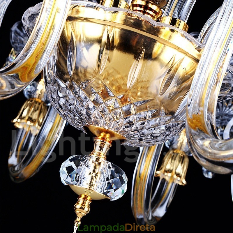 Lustre de vela de cristal transparente K9 cor ouro retrô