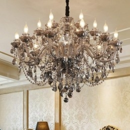 18 Luzes Retro Cinza Cor K9 Cristal Vela Grande Lustre