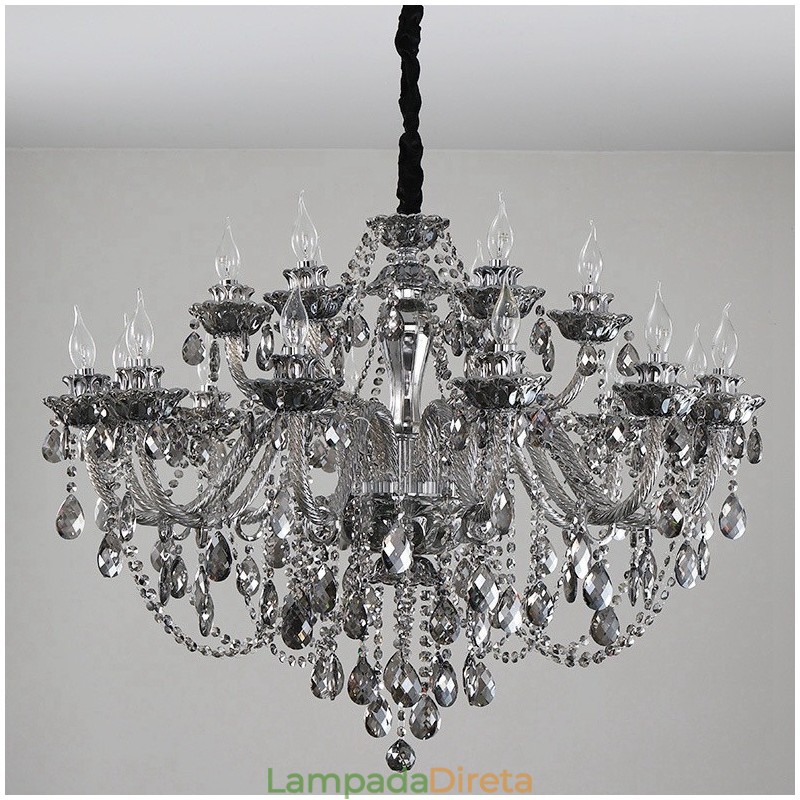 18 Luzes Retro Cinza Cor K9 Cristal Vela Grande Lustre