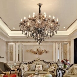 18 Luzes Retro Cinza Cor K9 Cristal Vela Grande Lustre