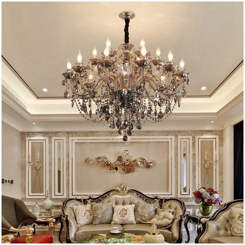 18 Luzes Retro Cinza Cor K9 Cristal Vela Grande Lustre