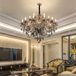 18 Luzes Retro Cinza Cor K9 Cristal Vela Grande Lustre