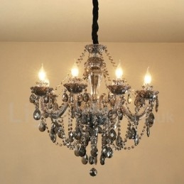 8 Luzes Retro Cinza Cor K9 Cristal Vela Grande Lustre
