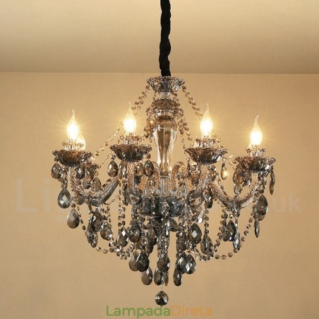 8 Luzes Retro Cinza Cor K9 Cristal Vela Grande Lustre 8 Luzes Retro Cinza Cor K9 Cristal Vela Grande Lustre