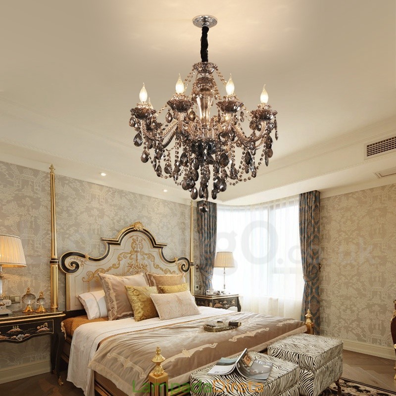 8 Luzes Retro Cinza Cor K9 Cristal Vela Grande Lustre