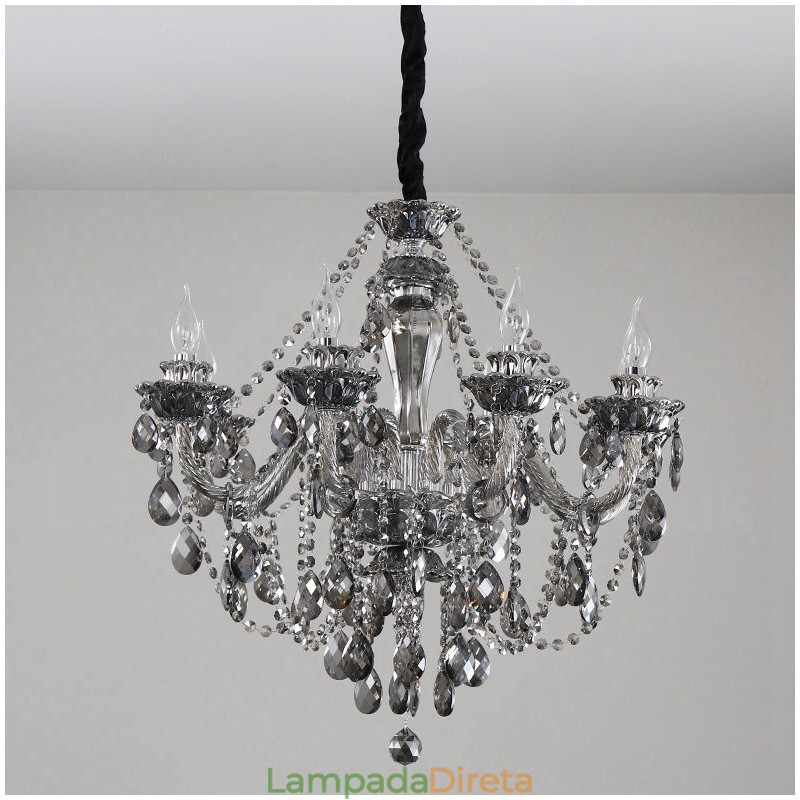 8 Luzes Retro Cinza Cor K9 Cristal Vela Grande Lustre