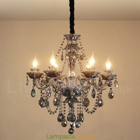 6 Luzes Retro Cinza Cor K9 Cristal Vela Grande Lustre 6 Luzes Retro Cinza Cor K9 Cristal Vela Grande Lustre