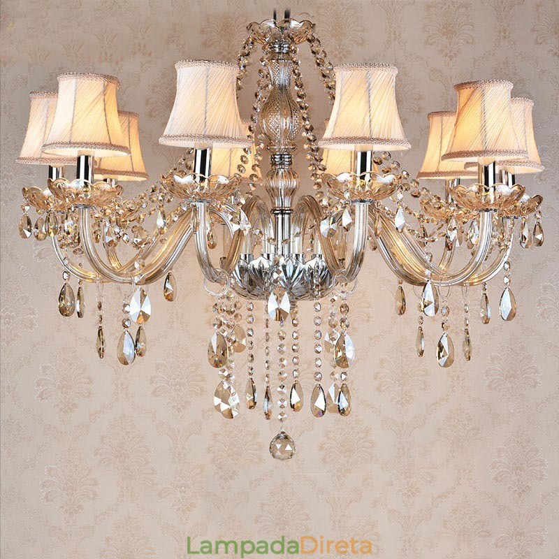 Vela de cor conhaque grande lustre de cristal K9 com abajures