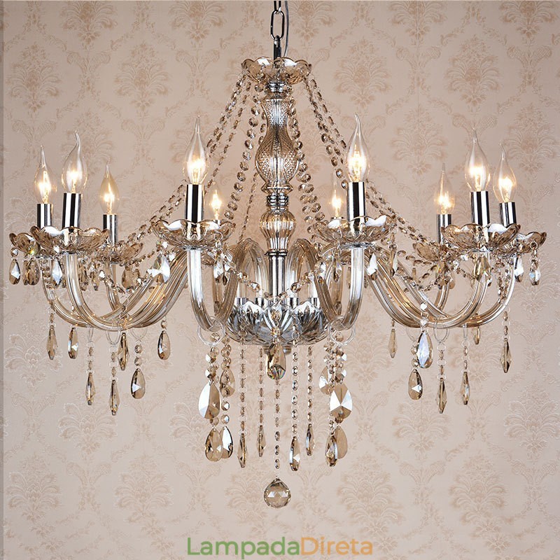 Vela de cor conhaque grande lustre de cristal K9 com abajures