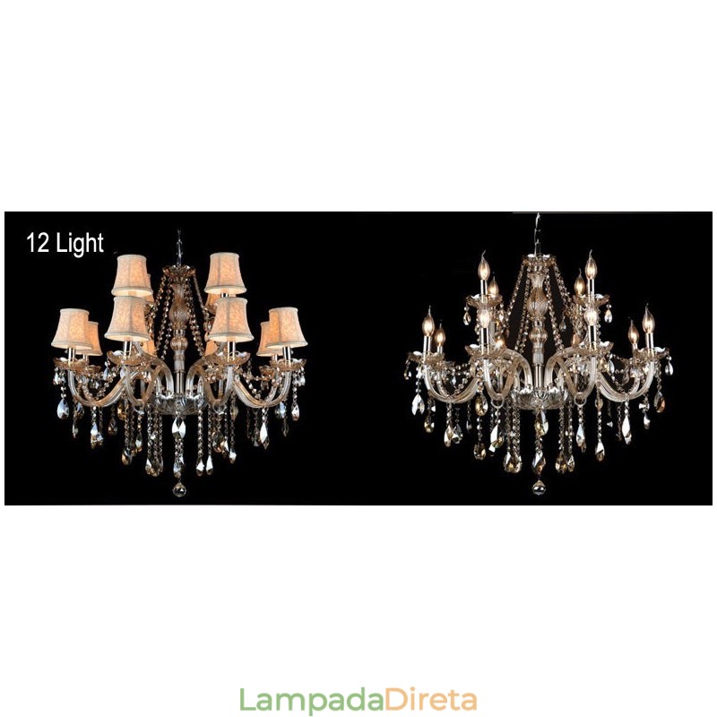 Vela de cor conhaque grande lustre de cristal K9 com abajures