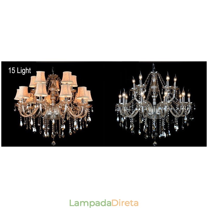 Vela de cor conhaque grande lustre de cristal K9 com abajures