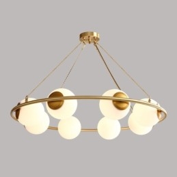 Lustre redondo estilo feijão de latão puro com abajures brancos