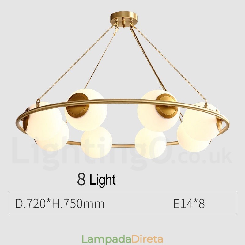 Lustre redondo estilo feijão de latão puro com abajures brancos