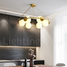 Lustre redondo estilo feijão de latão puro com abajures brancos