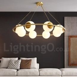 Lustre redondo estilo feijão de latão puro com abajures brancos