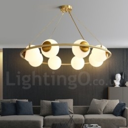 Lustre redondo estilo feijão de latão puro com abajures brancos
