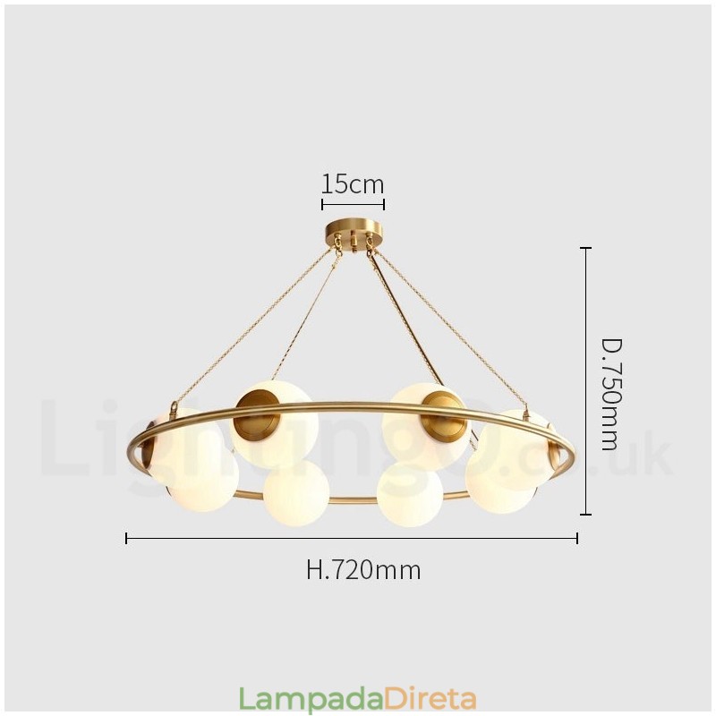 Lustre redondo estilo feijão de latão puro com abajures brancos