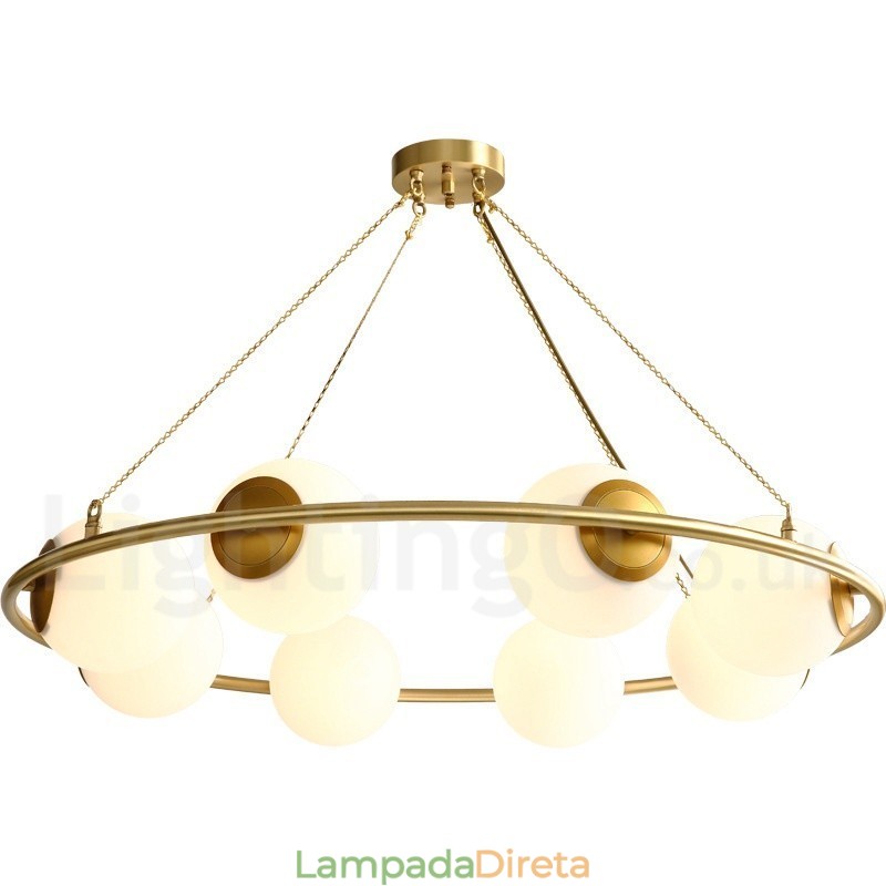 Lustre redondo estilo feijão de latão puro com abajures brancos