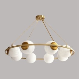 Lustre redondo estilo feijão de latão puro com abajures brancos