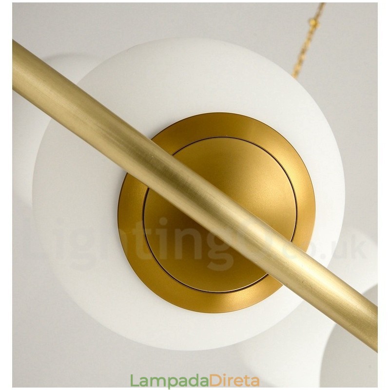 Lustre redondo estilo feijão de latão puro com abajures brancos