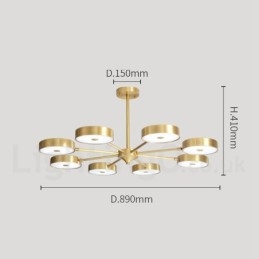 Lustre giratório rústico de latão puro com cúpulas de acrílico